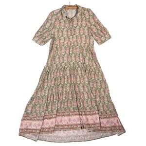 NATURAL LIFE Floral Maxi Dress with Green and Pink Accents